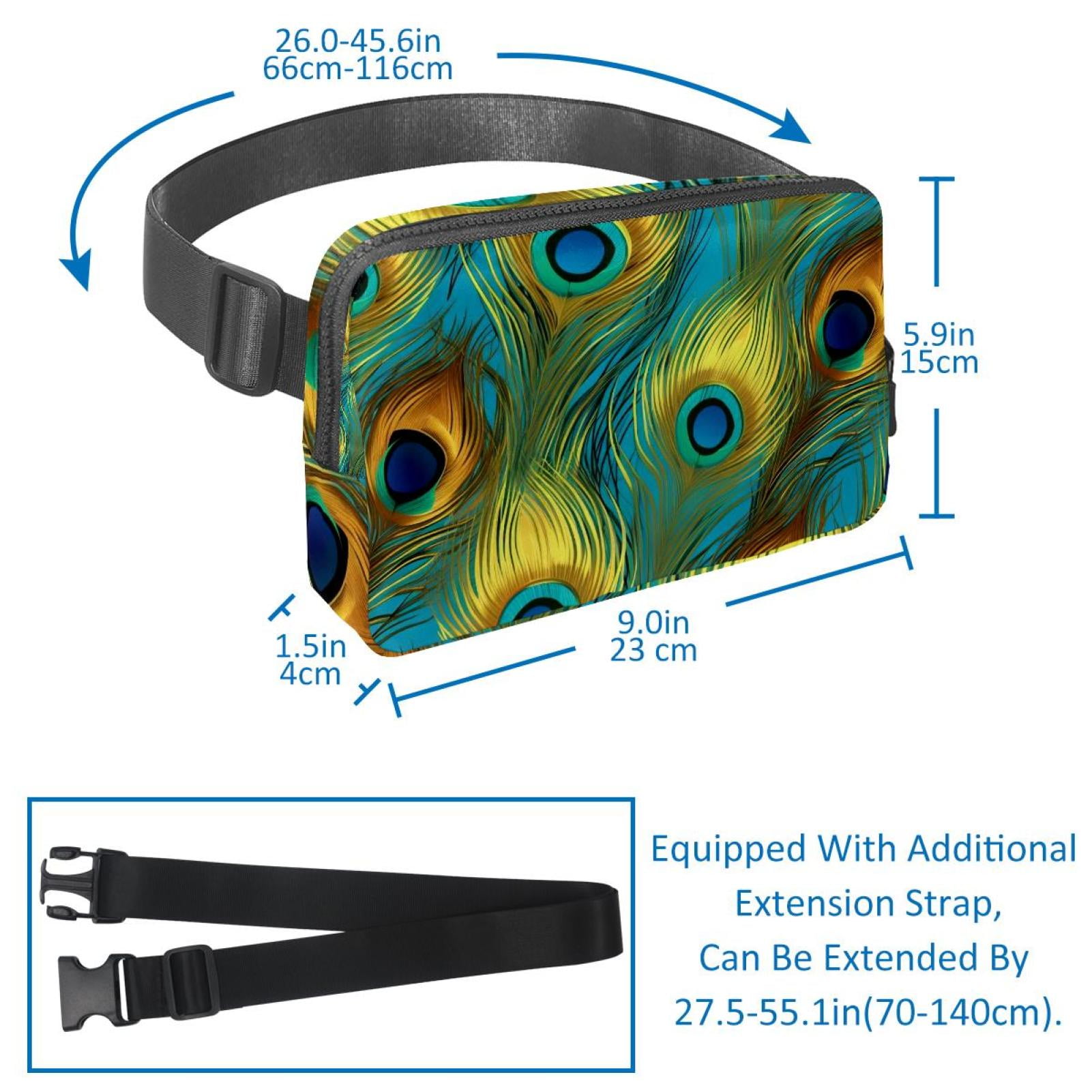 Peacock feathers Adjustable Lightweight Unisex Waist Bag Running Belt with Extension Strap Money Belt Holder