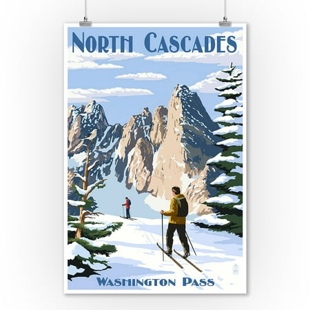 North Cascades, Washington - Cross Country Skiing - Lantern Press Artwork (9x12 Art Print, Wall Decor Travel