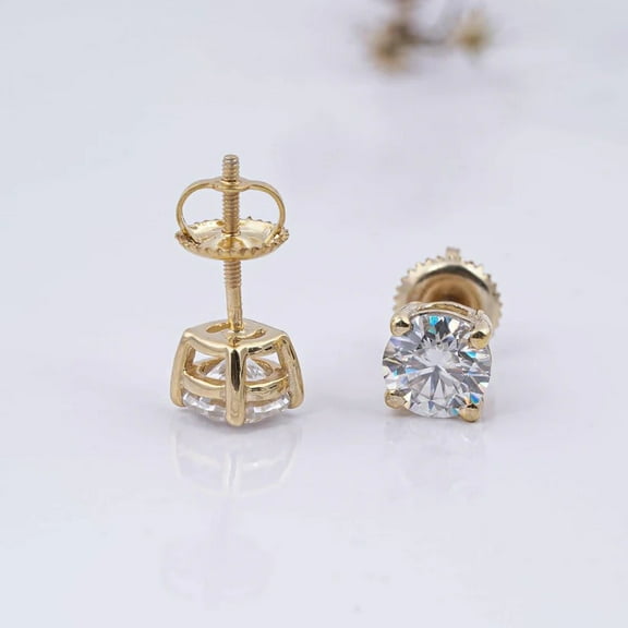 Round Cut Natural Moissanite Stud Earrings, 14K Yellow Gold Plated Women's Anniversary Gifts