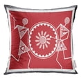 thumbnail image 1 of EREHome Taie d'Oreiller Peintures Tribales Africaines Rouges Célébration Warli 20x20 Pouces, 1 of 1