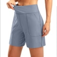 thumbnail image 5 of vigerkar High-Waisted Athletic Shorts for Women - 6" Inseam with Pockets, Soft Fabric for Running, Walking & Yoga (Dark Blue, L), 5 of 7