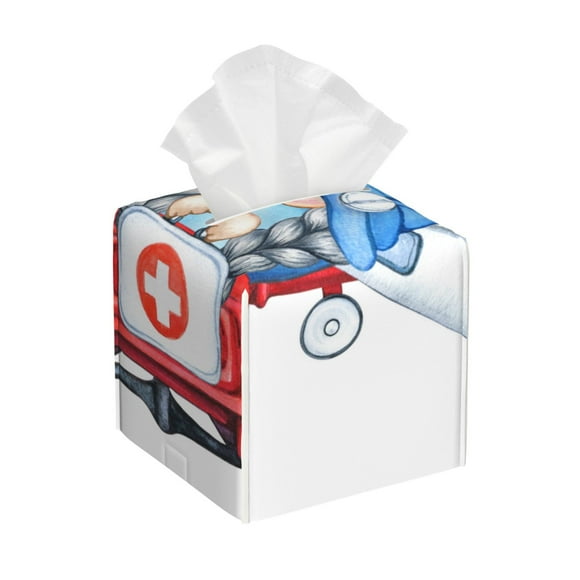 Balery Medicine Gnome Truck Red Porta Pañuelos de Cuero con Estampado – Funda Moderna Cuadrada para Caja de Pañuelos, Dispensador 5x5x5''