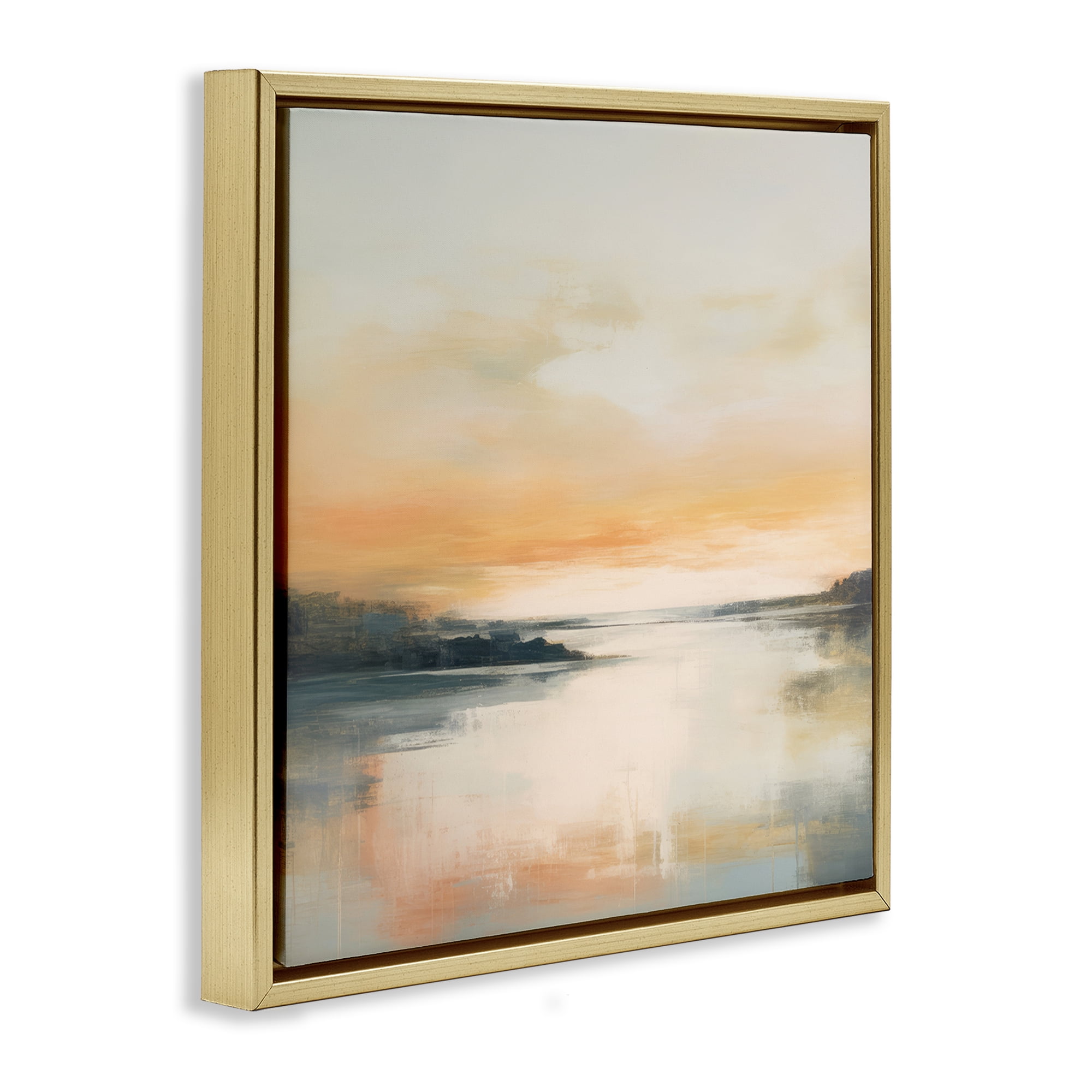 Stupell Industries Clear Sunset on Lake Landscape & Nature Painting Gold Floater Framed Canvas Art Print Wall Art, 18 x 18