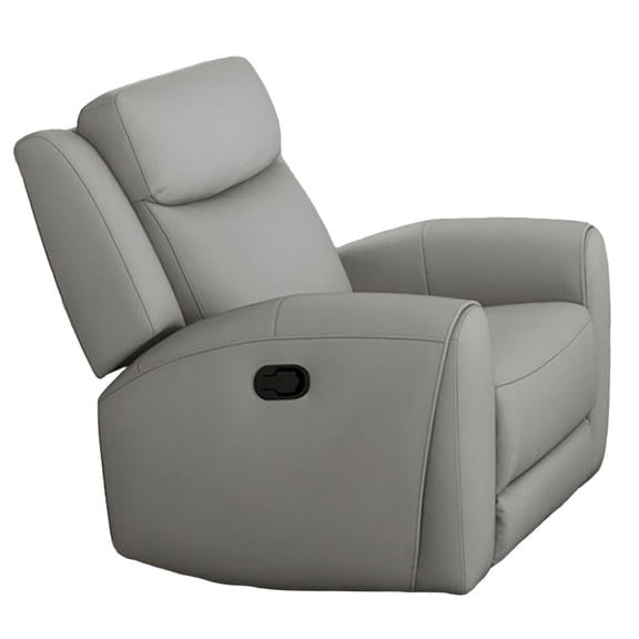 Cobe Manual Recliner Chair, Solid Wood and Soft Top Grain Gray Leather