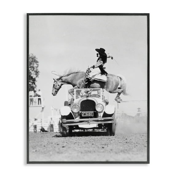 Stupell Industries Rodeo Girl Jumping Horse Animals Photography Black Framed Art Print Wall Art, 11 x 14