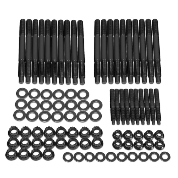 DNA Motoring LEPOW-015 For 2004 and Up LS1 LS3 LS6 5.3L 5.7L 6.0L Engines Chevy 12-Point Black Coated Cylinder Steel Head Stud Hex Nut Assmbly