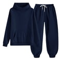 thumbnail image 4 of ITSAME Girls 2-Piece Outfits Long Sleeve Hooded Sweatshirt and Sweatpants Set Fall Winter Casual Active Clothing Navy Size 14, 4 of 9