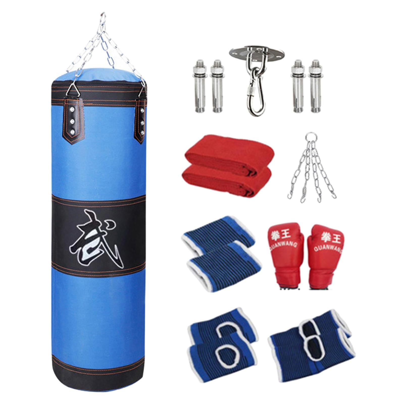 funtasica Boxing Bag Unfilled Bag Workout Fitness with Gloves PU Punching Bag Boxing Sandbag for Kids Home Gym Kickboxing Body Building Blue 100cm