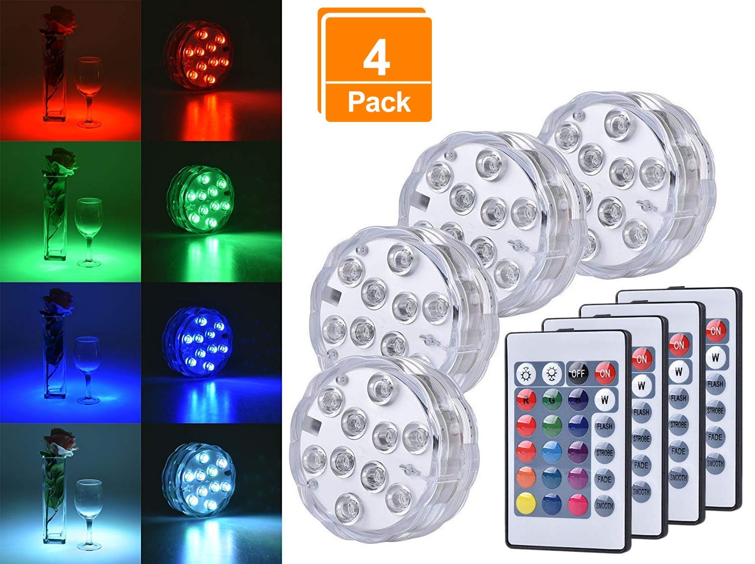 DealKits Submersible Led Lights [Multi Color Remote Controlled
