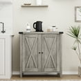 thumbnail image 3 of Farmhouse Accent Sideboard Buffet Cabinet – Doors & Shelves – Rattan Style Entryway Storage Console – Perfect for Kitchen, Dining, Living Room – Grey, 76x40x80cm, 3 of 8