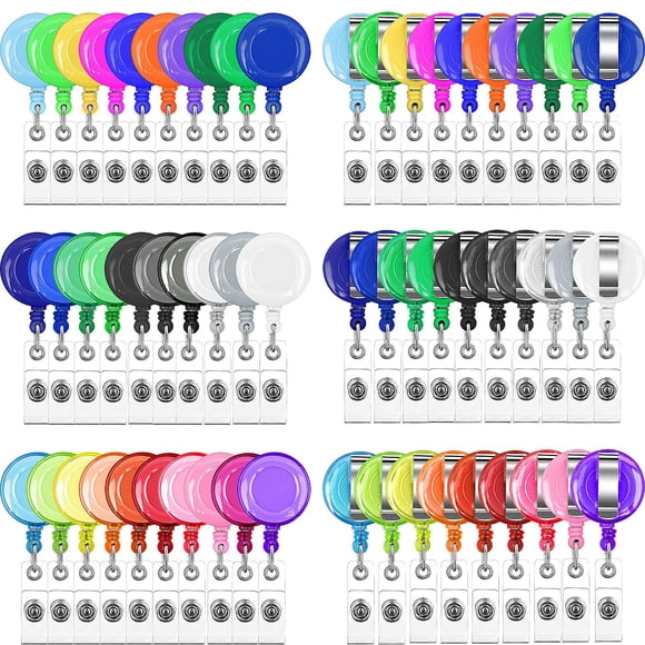 60 Pcs Retractable Badge Reel, Badge Clips Holder Nurse Students Doctor ID Badge Holder Badge Reels Bulk for ID Card Name Keychain, 30 Colors