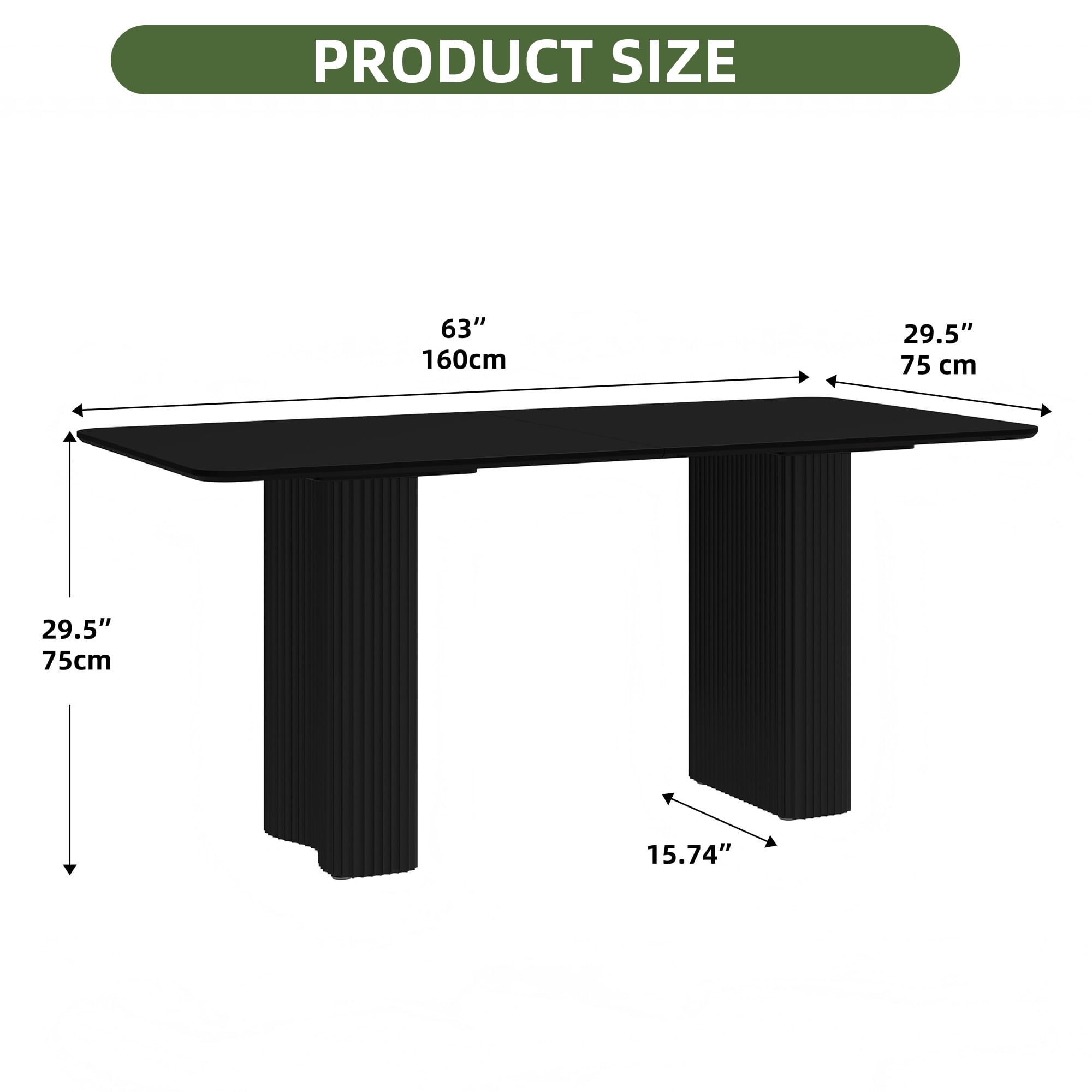 Uforic 63" Modern Dining Table with Curved Wave Legs, Rectangular Kitchen Table for 4-6 Person,Black