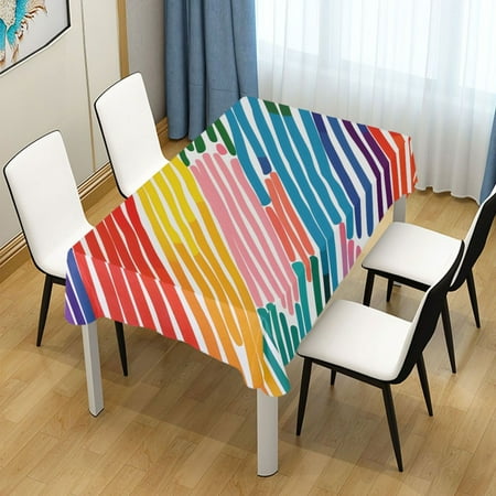 

ALAZA Rainbow Geometric Stripes Print Rectangle Tablecloth Tablecover Dinning Table Cloth 60 x108
