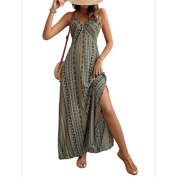 Vestido de Tirantes Finos para Mujer, para Verano, para Playa, Informal, Verde, Talla XL