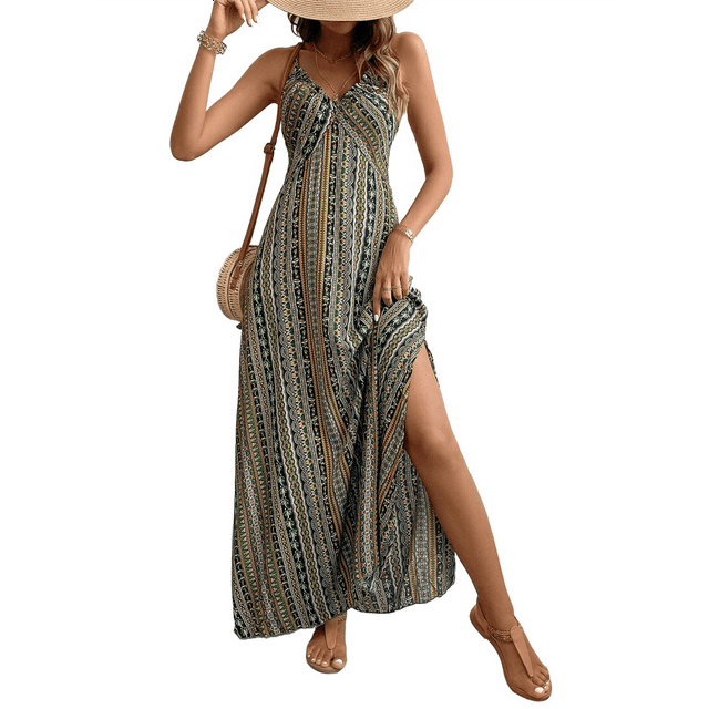 Vestido de Tirantes Finos para Mujer, para Verano, para Playa, Informal, Verde, Talla XL