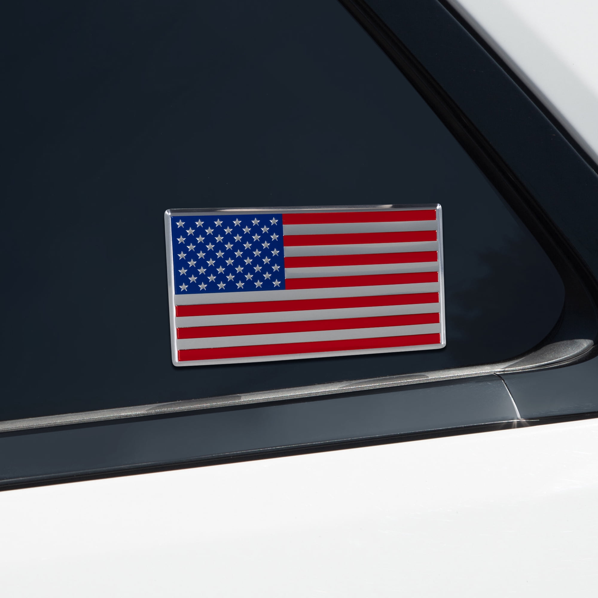 (2 pack) Auto Drive American Flag Aluminum Automotive Decal, Red, Blue, 2.25" x 5.5"