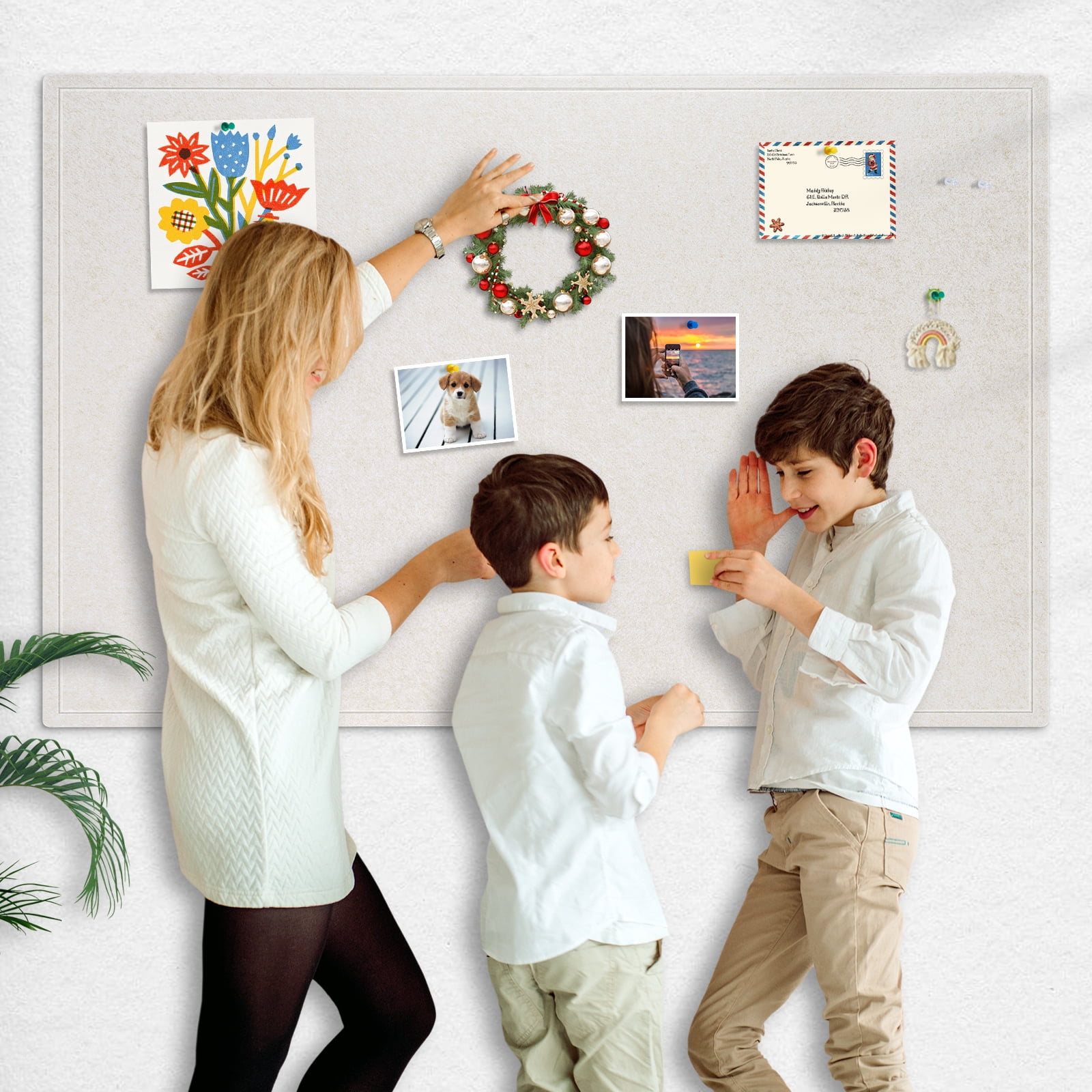 DOLLAR BOSS 60"x36" White Large Bulletin Board Decorative Foldable Felt Pin Board Photo Display Board for Wall Cork Boards DIY Vision Board with Self-Adhesive Tape Home School Office Decor
