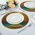 thumbnail image 6 of Round Placemats Set of 4 Heat Resistant Washable Kitchen Table Decorations 15.4in Yellow Vintage Sedan, 6 of 7