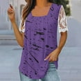 thumbnail image 2 of LYXSSBYX Womens T Shirts Graphic Tees Trendy Women's Fall and Summer Sexy Short Sleeved Neck Printed Color Lace Patchwork Fold T-Shirt Top Blouse, 2 of 5