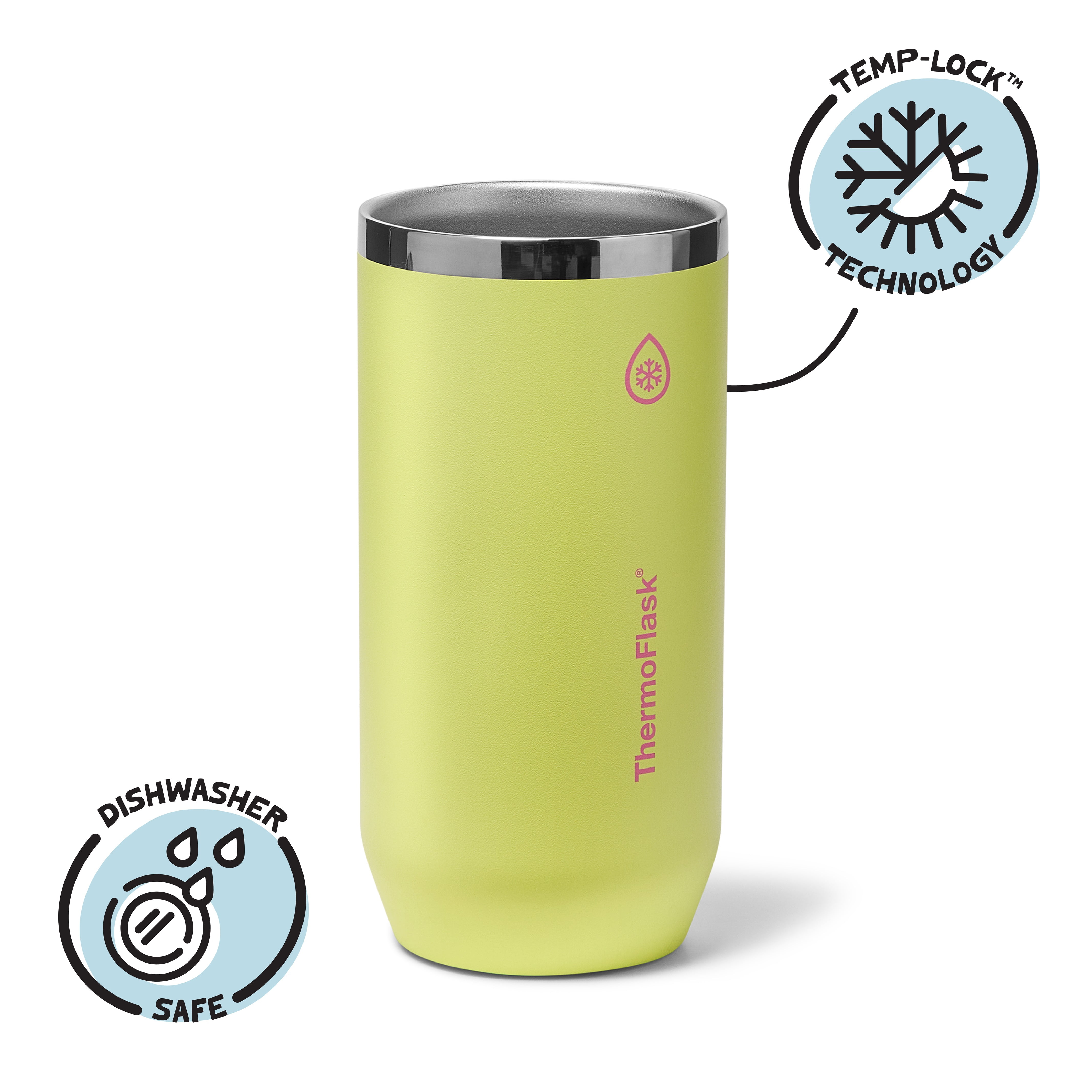 ThermoFlask 16 oz Tall Size 2-In-1 Insulated Can Cooler and Cup, Durable Stainless Steel, Non-Slip Base, Dishwasher Safe, Beverage Container, Unmellow Yellow