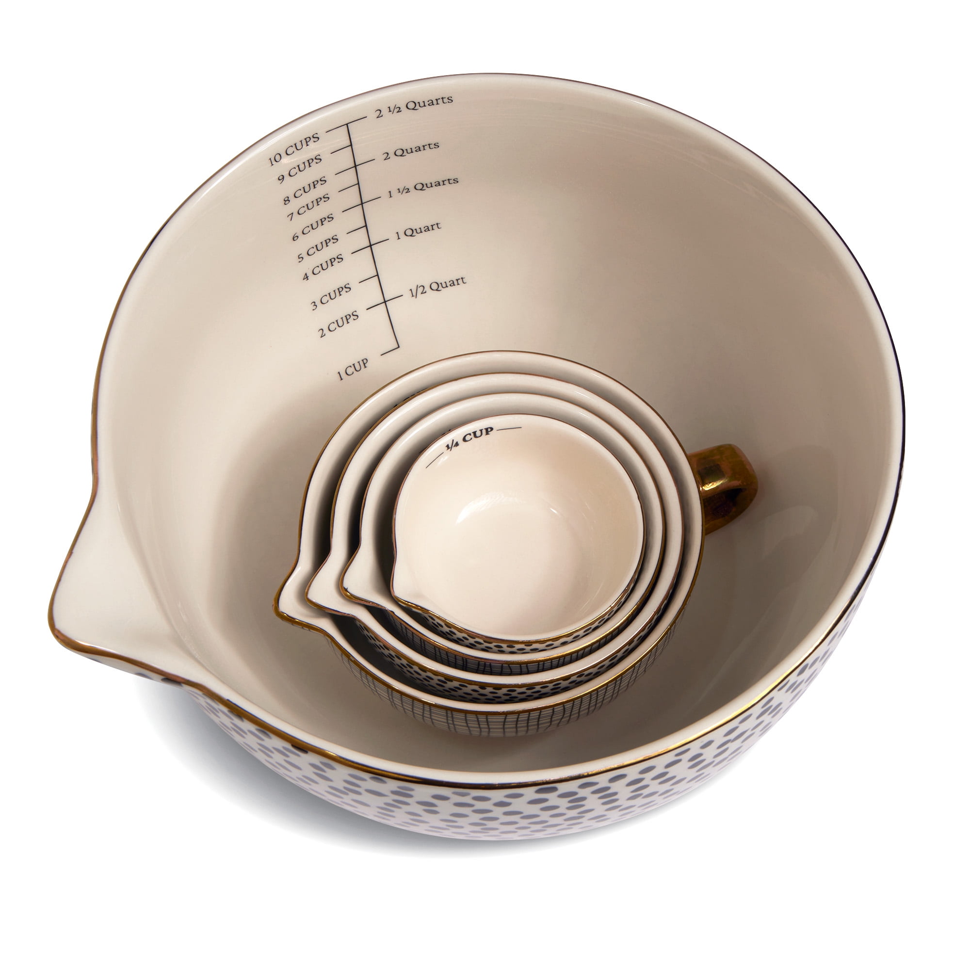 Thyme & Table, 5-Piece Ceramic Mixing Bowl and Measuring Bowl Set, Dot Pattern