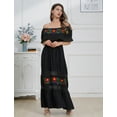 IDOPIP Women Mexican Dress Off Shoulder Floral Embroidered Long Maxi