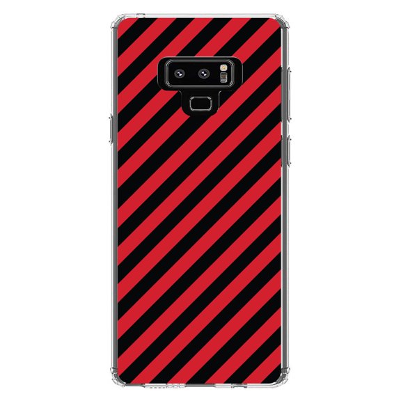 DistinctInk Clear Shockproof Hybrid Case for Samsung Galaxy Note 9 - TPU Bumper, Acrylic Back, Tempered Glass Screen Protector - Black Red Diagonal Stripes