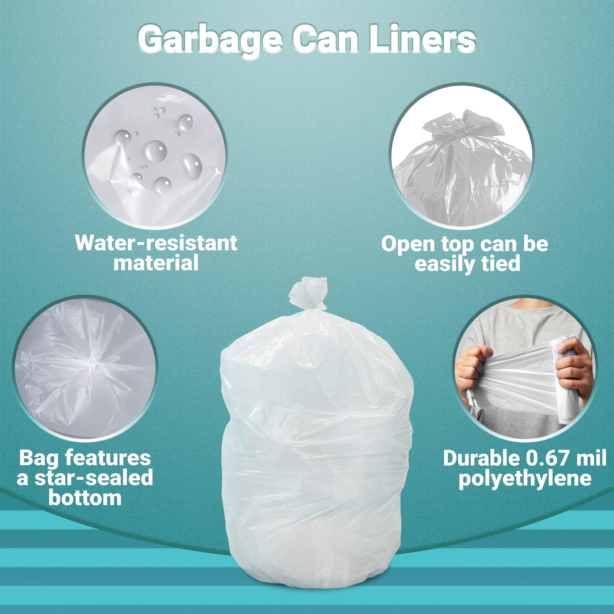 Clear High Density Garbage Can Liners, 55 Gallon Trash Bags, 200 Count, 36 x 60 in