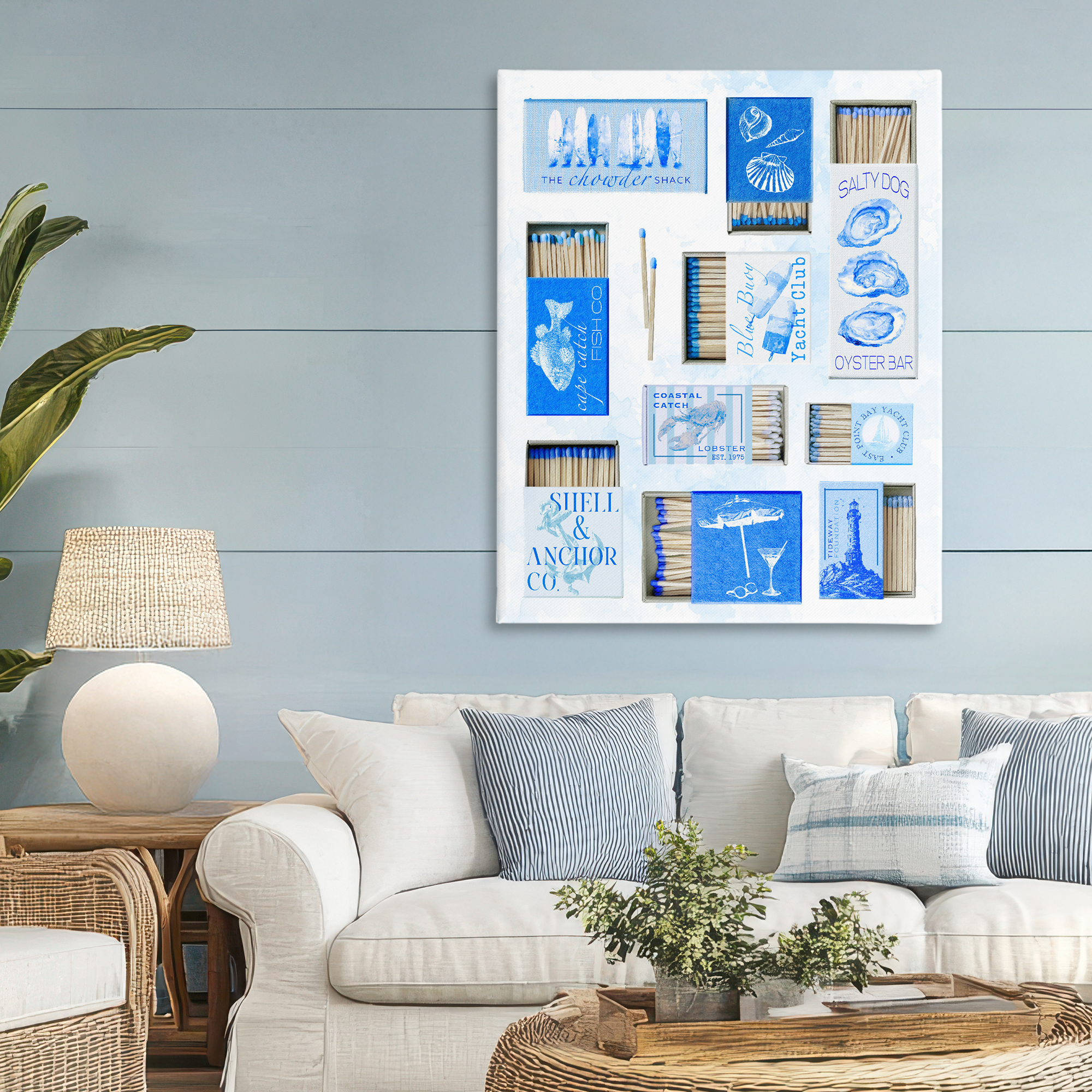 Blue Coastal Matchboxes Canvas Wall Art, design by Ziwei Li