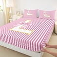 thumbnail image 3 of Homewish Kawaii Princess Style Twin Sheet Sets for Teen, Kawaii Initial L Letter Twin Fitted Sheet, Pink Stripes Line Flat Sheet, Luxury Bedroom Decor, 3-Piece, 3 of 7