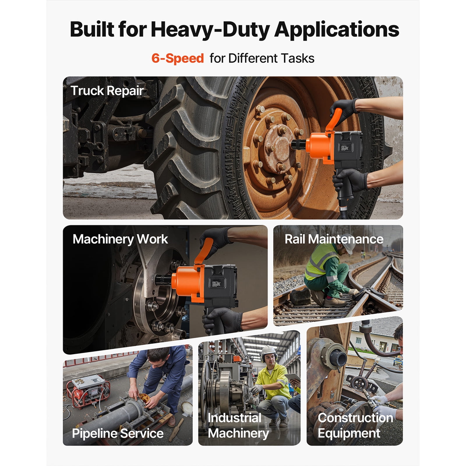 KFFKFF 1-Inch Pneumatic Impact Wrench, Twin Hammer Mechanism, Delivers Up to 1200 ft-lbs Reverse Torque, 4600RPM with 6 Adjustable Speeds for Heavy-Duty Automotive Repairs and Maintenance