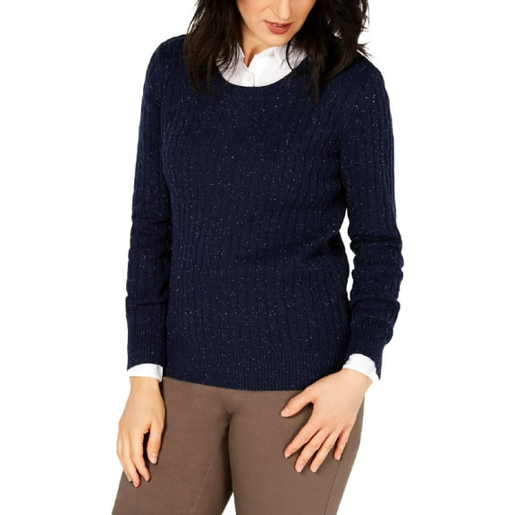 Karen Scott Womens Cable Knit Pullover Sweater, Blue, Small