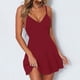 thumbnail image 2 of Gibobby Vestido corto casual para mujer Vestido largo de cuello redondo de color liso con cintura alta para mujer(Rojo,M), 2 of 3