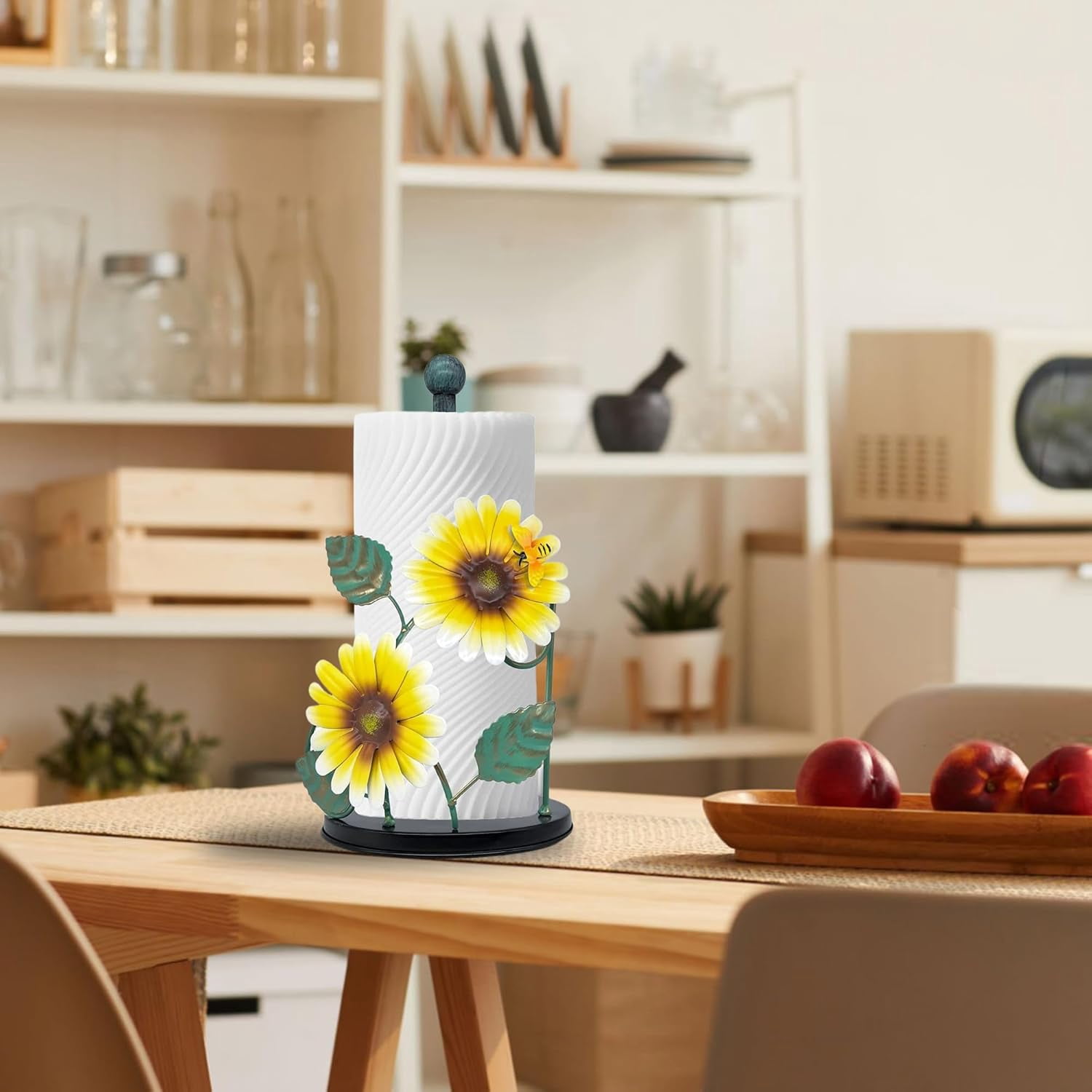 Sunflower Decor Paper Towel Holder,Metal Kitchen Paper Towel Holder with Bee, Sunflower Kitchen Decor and Accessories,Farmhouse Towel Stand for Kitchen Bathroom Countertop