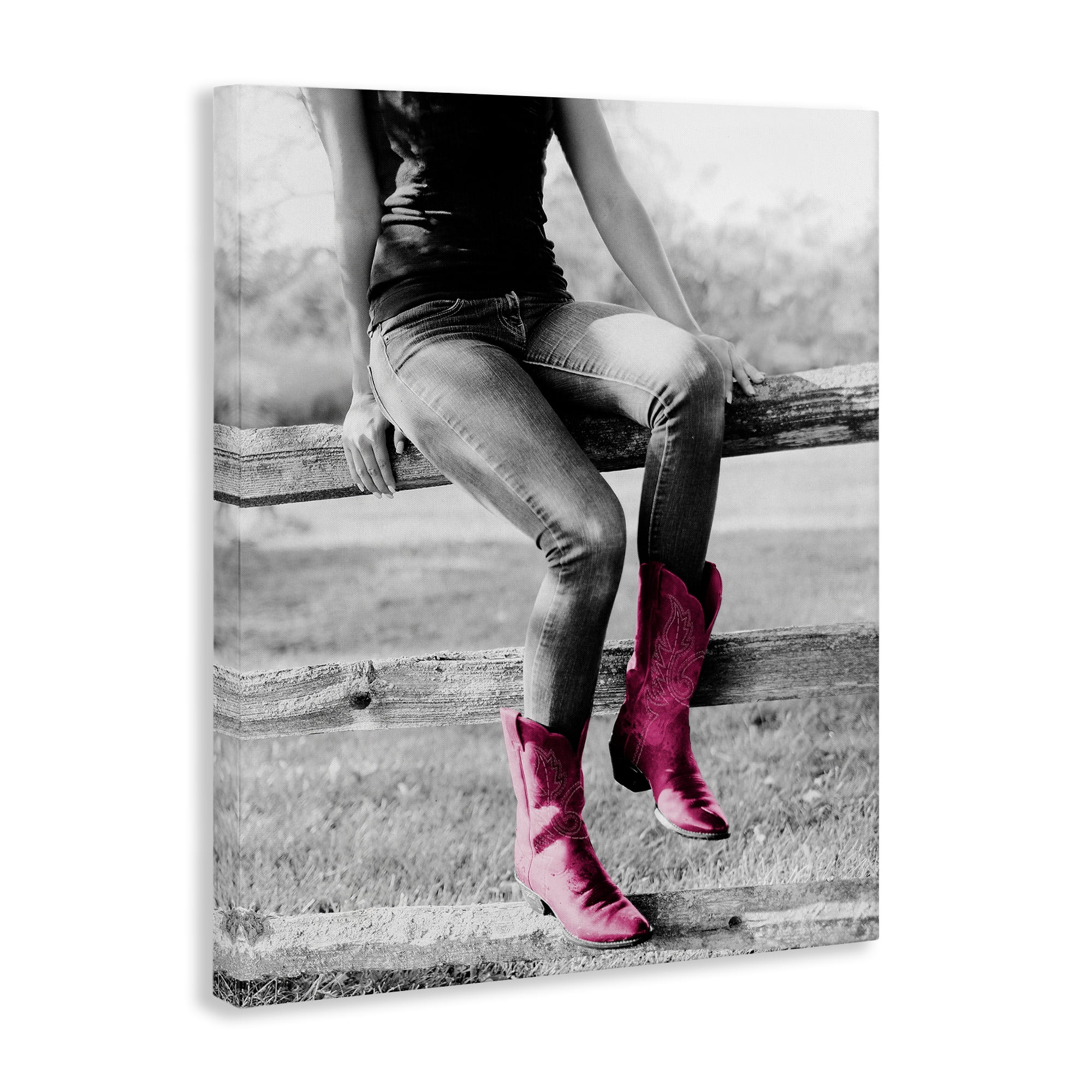 Stupell Industries Glam Cowgirl in Boots Novelty Painting Gallery Wrapped Canvas Art Print Wall Art, 24 x 30