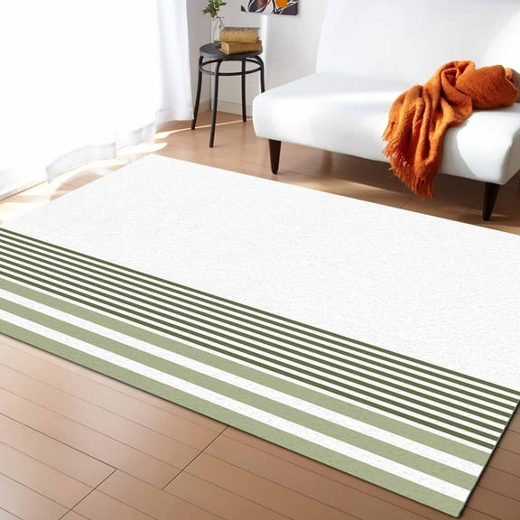 Stripe Area Rug 5'x7' Modern Sage Green Classic Stripe Washable Area Rugs Non Shedding Floor Carpet Rubber Backing Non-Slip Indoor Mats for Living Room Bedroom Kitchen