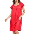 thumbnail image 3 of VBVC Women's Lace Trim Short Sleeve Nightgown , Ladies' Loose Fit Crew Neck Sleep Dress , Soft Casual Home Loungewear For Women,Red,Free Size, 3 of 8