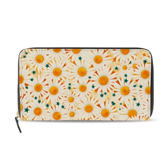 Summer Daisies Women's Long Zipper Wallet Bifold Clutch Purse PU Leather Card Cases
