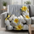 thumbnail image 2 of Yellow Plumeria Flower Blanket Soft Cozy Warm Throw Blanket for Couch, Plush Fuzzy Flannel Fleece Blankets for Sofa, White Stones Country Floral Grey Bed Blankets Lightweight Gifts for Women, 32"x48", 2 of 9
