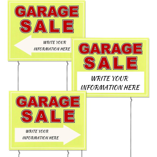 LAICAIW Garage Sale Signs, 17" x 13" Garage Sale Signs with Stakes, 3Pcs Double-Sided Garage Sale Sign with Directional Arrow Plastic Yard Sale Signs with Metal Stakes Weatherproof for Sales Event