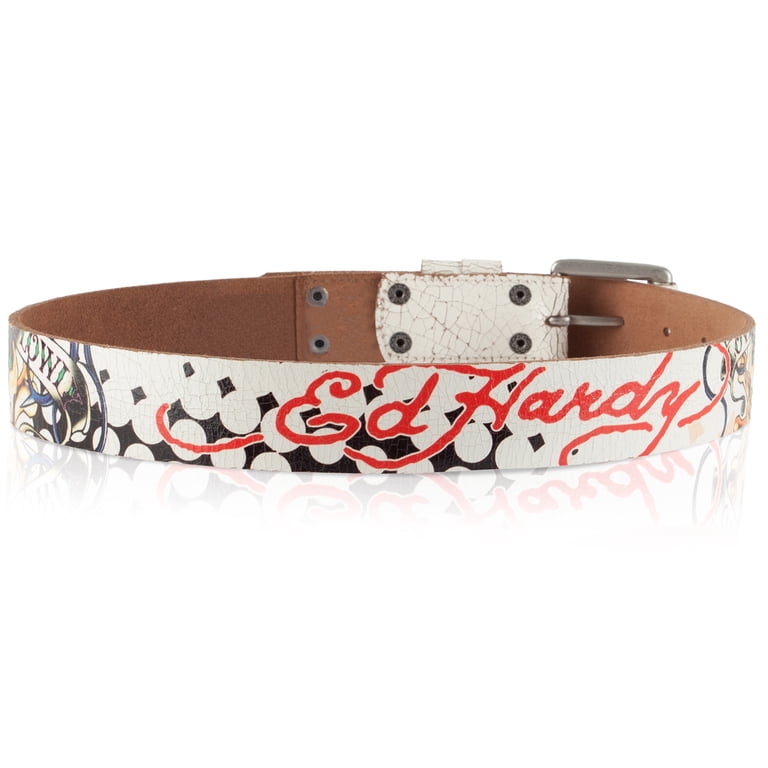 ED HARDY LOVE SLOWLY KILLS TATOO LEATHER BELT Ed Hardy Vtg Belt Sz Med Love Kills Slowly Leather Y2K  main image 3