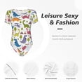 thumbnail image 4 of KLL Women 's Crew Neck Bodysuit Jumpsuits Cute Dinosaur Print Short onesies Stretch T Shirts, 4 of 7