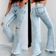 thumbnail image 2 of Pantalones vaqueros rasgados azules para mujer, Jeans de cintura alta con abertura, pantalones de mezclilla holgados informales, moda urbana, otoño, 2 of 5