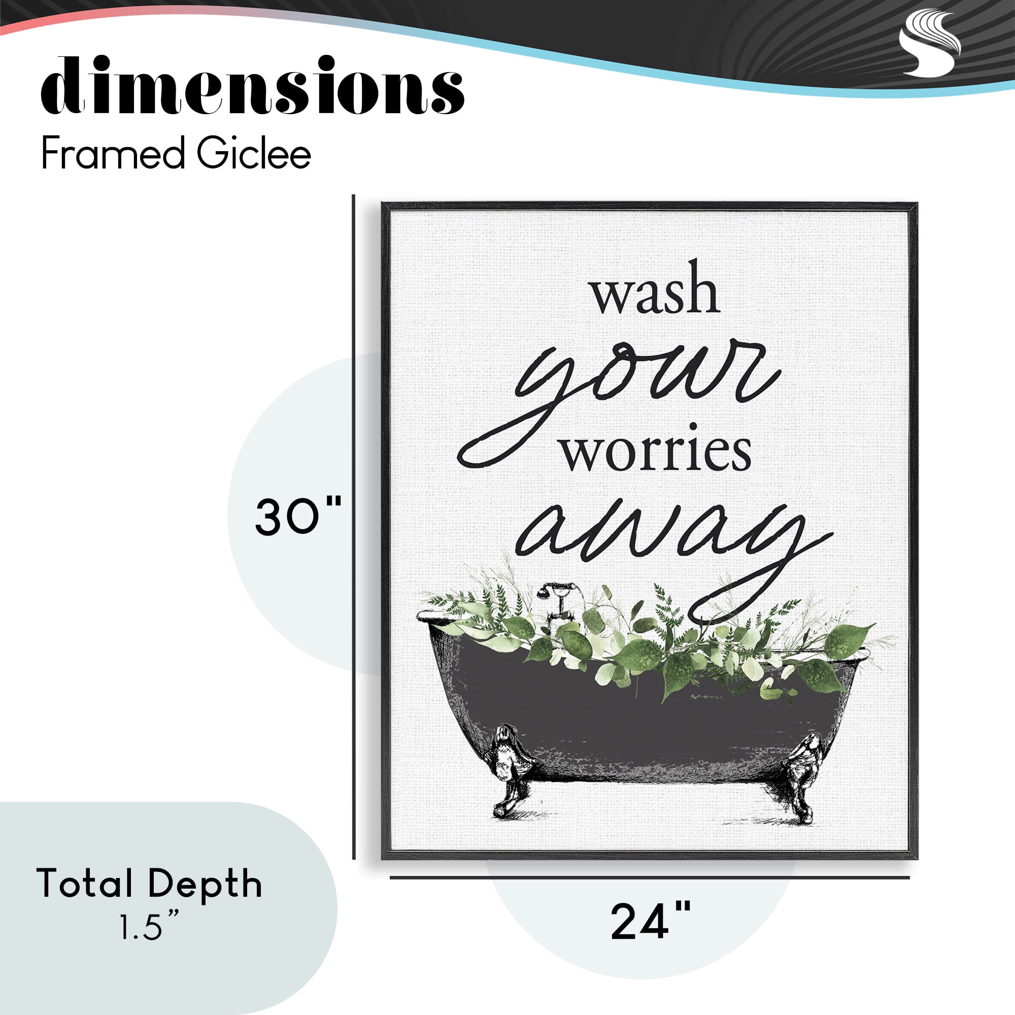 Wash Worries Away Herbs Black Framed Giclee Art, design by Lettered and Lined