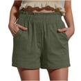 thumbnail image 1 of Summer Clearance 2025! Womens Plus Size Pants,Women's Summer Cotton And Linen Solid Color Ruffled Loose Button Shorts With Pockets, 1 of 5