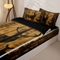 thumbnail image 3 of Castle Fairy Animal Deer Silhouette Zipper Twin Comforter Sets with Fitted Sheet and 2 Pillowcases for Boys,Rustic Cabin Zipper Bedding Set,Sepia Brown Black,Black Reversible,4-Piece, 3 of 6