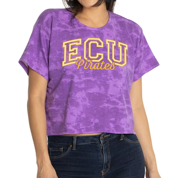Women's Purple ECU Pirates Kimberly Tie-Dye Tri-Blend Cropped T-Shirt