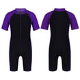 thumbnail image 4 of iiniim Kids Girls One Piece Surfing Wetsuit Zip Front Shorts Swimsuit UV Sun Protection Rash Guard Swimwear Purple&Black 8, 4 of 6