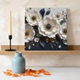 thumbnail image 3 of White Anemones Canvas Wall Art for Living Room Bedroom Bathroom, Rustic Floral Golden Leaf Veins Deep Navy Backdrop Canvas Art Wall Decor, Artwork for Walls Home Office Decor, 16"x16", 3 of 9