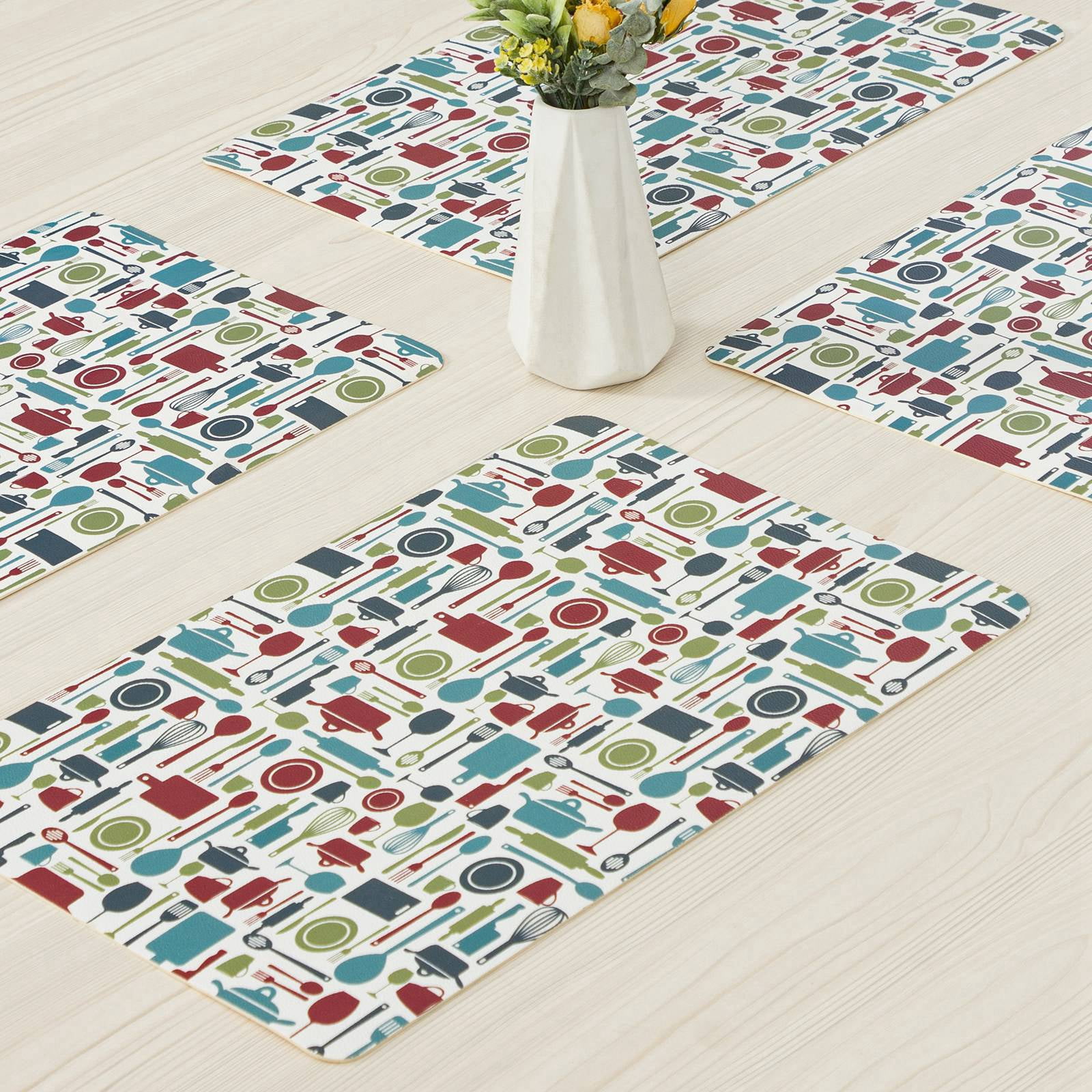 RAY STAR Placemats Set of 4, Vinyl Washable Wipeable Place Mats-12inx18in, Heat Resistant Waterproof Place Mat